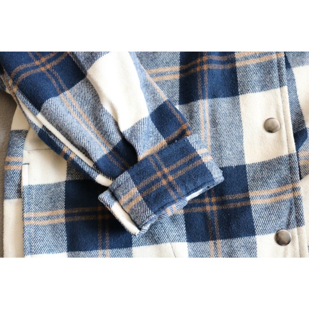 HFX Flannel Shirt Womens Medium Blue Brown White Plaid Flap Pockets Snap Buttons - Picture 10 of 16